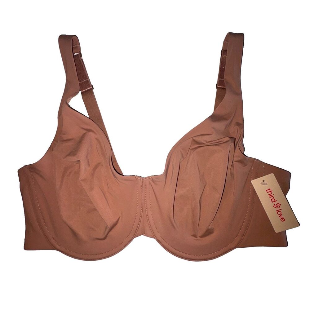Thirdlove Second Skin Unlined Underwire Bra Size 38F Mocha Tan Cool Silky